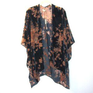 Cost Plus World Market Blue Orange Floral NEW Kimono One Size Velour Burnout